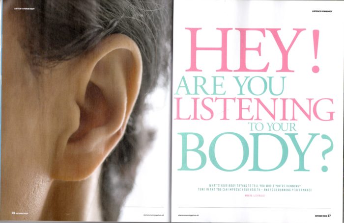 first double page spread of feature by Liz Hollis in womens running magazine